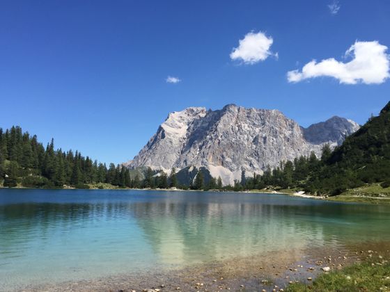 Die Zugspitze spiegelt sich im Seebensee, und wird von "Österreich" beschattet, schreibt Helmut Krimbacher.