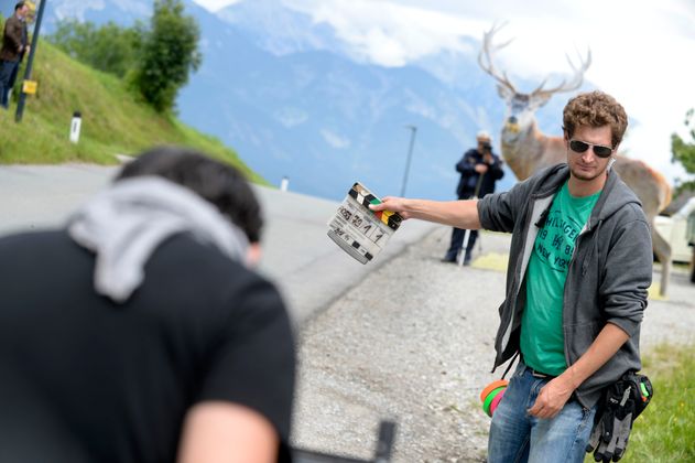 Dreharbeiten zum Krimi "Der Metzger geht fremd" in Mutters Raitis.