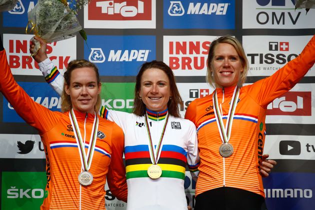 Dreifacherfolg für die Niederlande bei Elite-Damen: Annemiek van Vleuten (Mitte) verteidigte ihren Titel aus dem Vorjahr und führte einen Dreifacherfolg an.