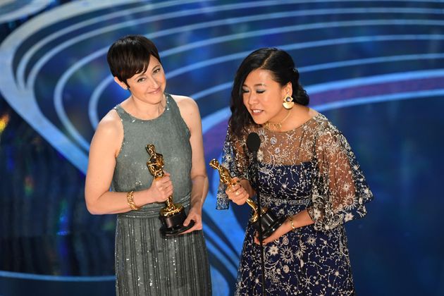 Domee Shi (r.) und Becky Neiman-Cobb bekamen führ ihren animierten Kurzfilm "Bao" den Oscar.