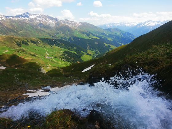 Blick zum Rastkogel und Ahorn.