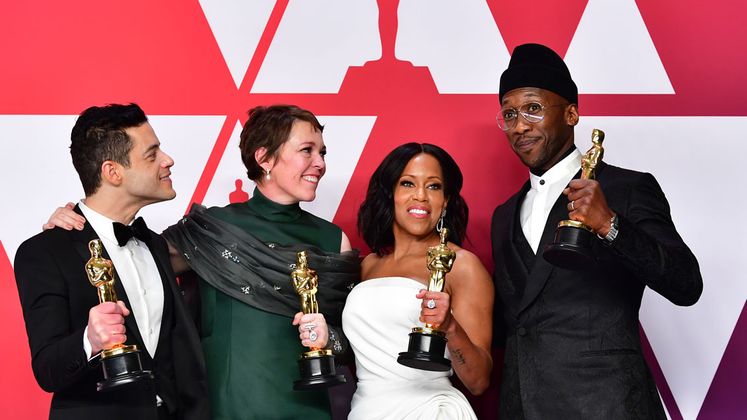 Die vier ausgezeichneten Schauspieler: Rami Malek ("Bohemian Rhapsody"), Olivia Colman ("The Favorite"), Regina King ("If Beale Street Could Talk") und  Mahershala Ali ("Green Book").