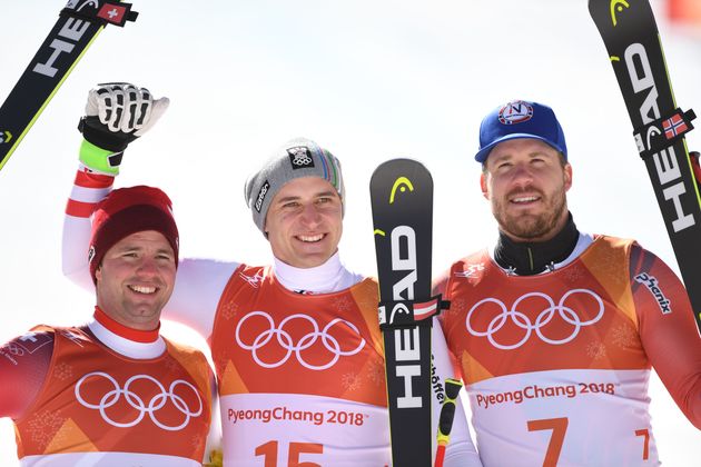 Das Sieger-Trio im Super-G: Beat Feuz, Matthias Mayer und Kjetil Jansrud (v.l.).