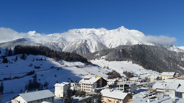 Winterwunderland in Nauders, aufgenommen vom Hotel Arabella.
