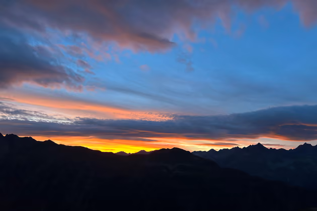 Sonnenuntergang auf der Idalpe in Ischgl. 