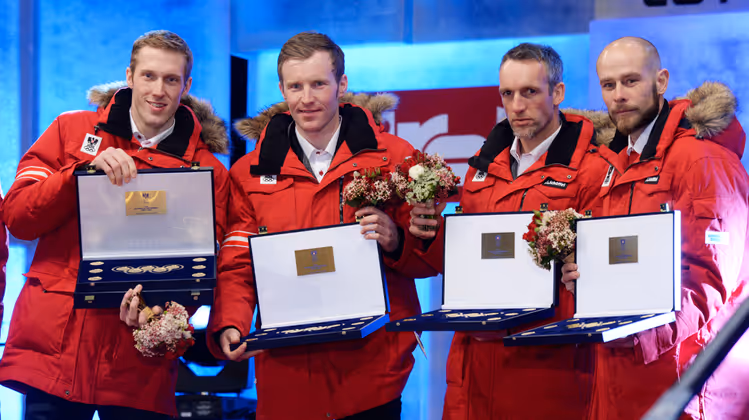 Das Biathlon-Quartett Dominik Landertinger, Simon Eder, Christoph Sumann und Daniel Mesotitsch.