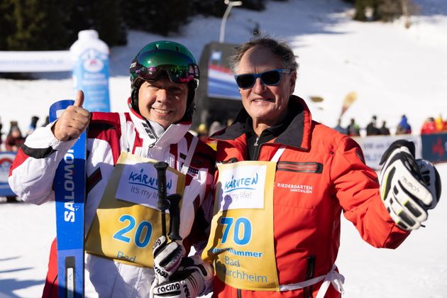 Kärntner Olympiasieger unter sich: Fritz Strob und Franz Klammer.