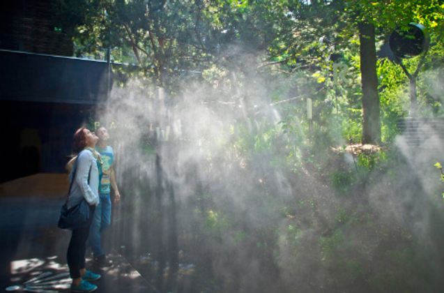 Die grüne Oase im Österreich-Pavillon verschafft einen einmaligen Frischekick.