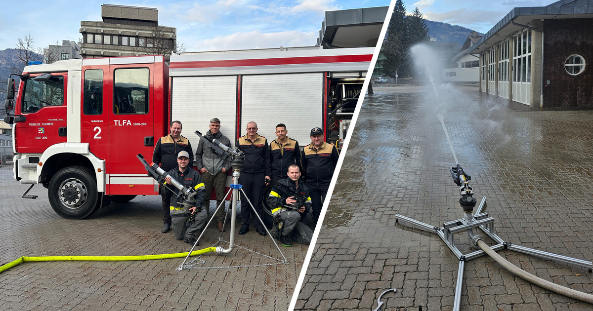 Lienz Fire Department sprays water 90 meters using specialized ...