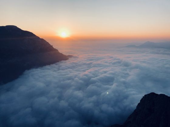 Sonnenaufgang am Ebner Joch in Blickrichtung Sonnwendjoch.