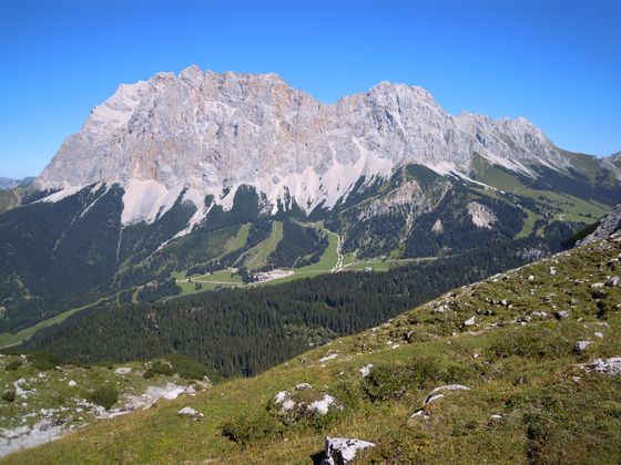 Zugspitzmassiv mit Ehrwalder Alm.