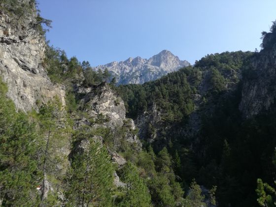 Blick von der Zimmerbergklamm auf die Hohe Munde.