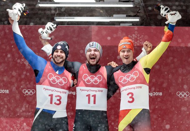Die Top drei im Eiskanal: Chris Mazdzer, David Gleirscher und Johannes Ludwig.