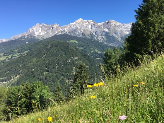 Lechtaler Alpen mit Dawinspitze von Tobadill aus fotografiert.