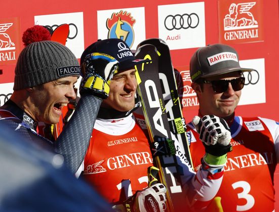 Der Jubel im Ziel war bei den Top drei freilich riesig: Christof Innerhofer, Matthias Mayer und Beat Feuz strahlten mit der Sonne um die Wette.
