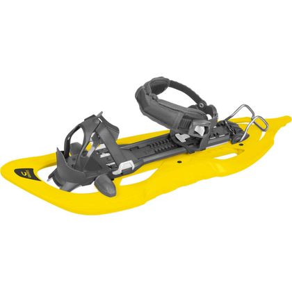 Die „Monterosa“-Schneeschuhe von Grivel weisen eine dreidimensionale Sanduhrform auf, die das Gehen erleichtert – ideal für Pulverschnee. Der nach vorne klappbare Metallbügel ist ein praktisches Hilfsmittel, wenn es richtig steil wird. 