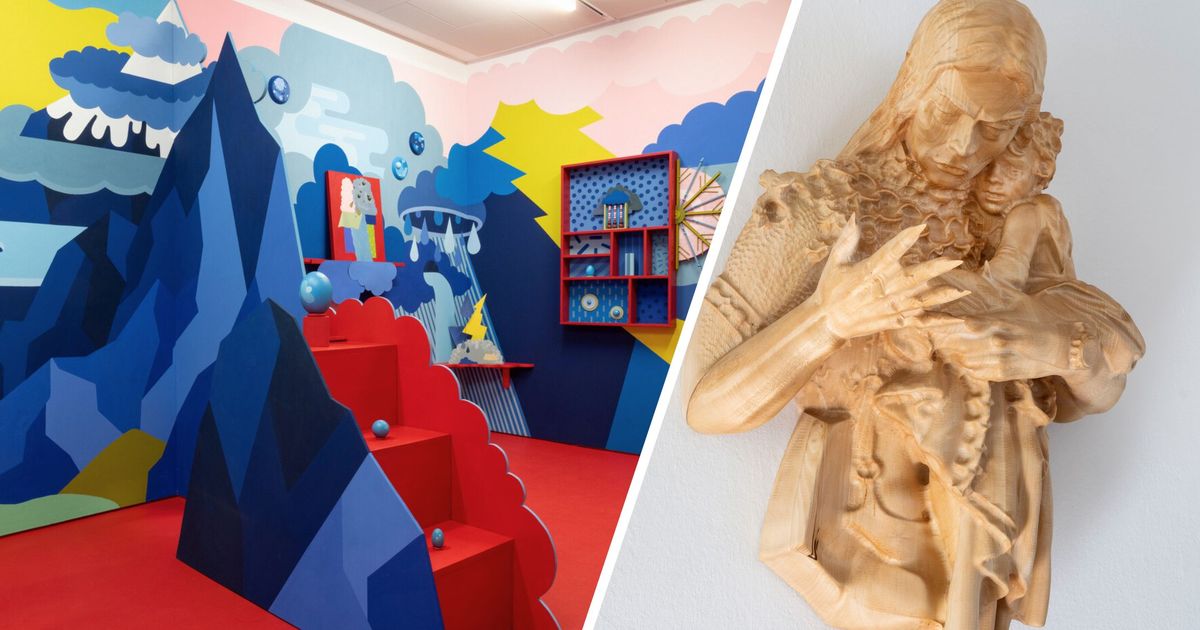 Buntes-Pop-Art-Universum-oder-Skulptur-aus-dem-3D-Drucker-Der-Kunstraum-hat-beides