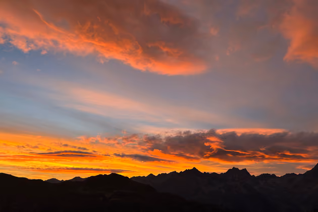 Sonnenuntergang auf der Idalpe in Ischgl.