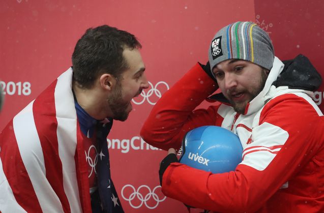 Die Überraschungsmänner unter sich: Der US-Amerikaner Chris Mazdzer und David Gleirscher.