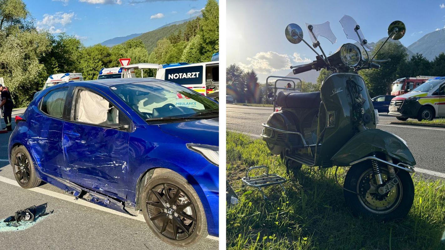 Auto und Motorrad prallten bei Innsbrucker Kreuzung aufeinander: Lenker schwer verletzt